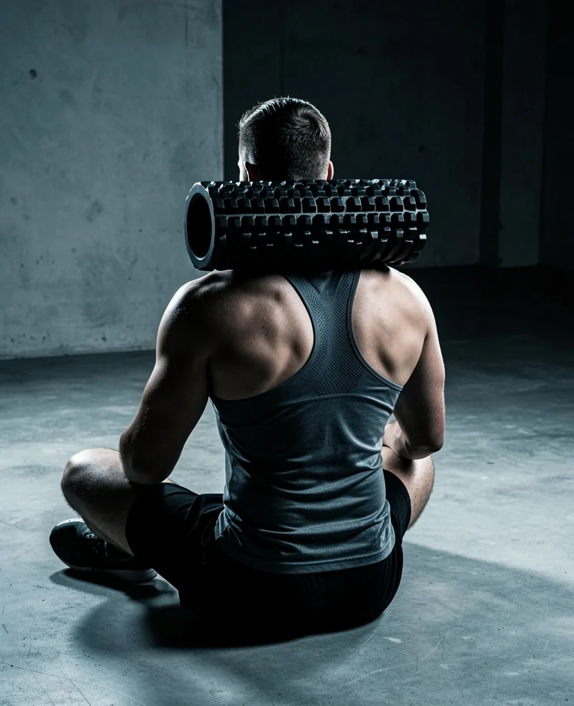 Person using a foam roller for upper back mobility on a gym floor